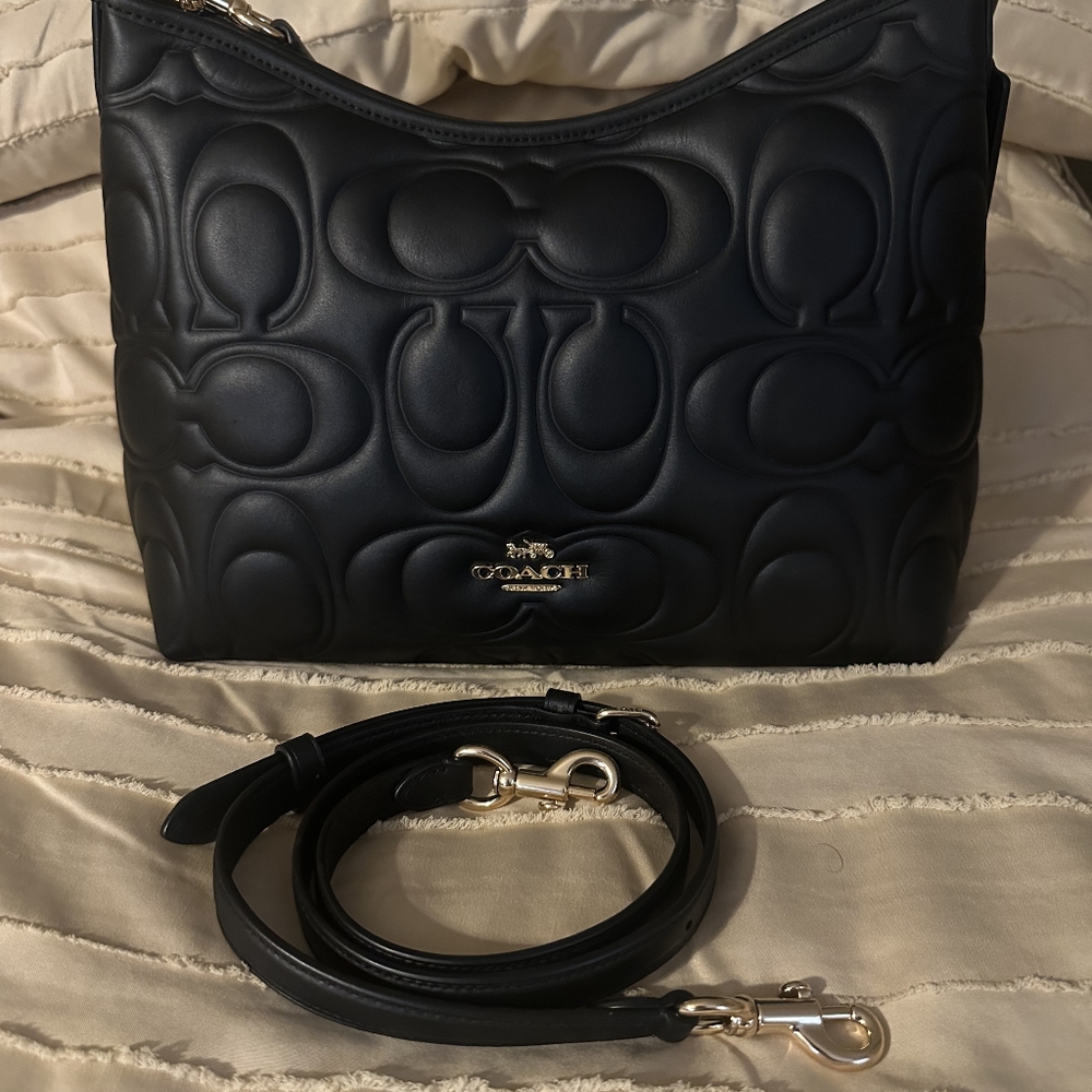 Coach Black Embossed Leather Shoulder Bag